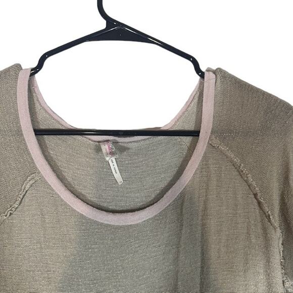 Free People Intimately Olive Gauze Distressed Scoop Neck Shirt Women Sz L - Picture 6 of 9